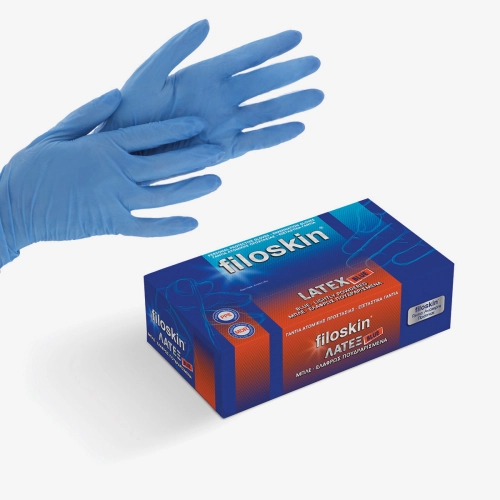 Filoskin, Γάντια λάτεξ μπλε, με πούδρα 