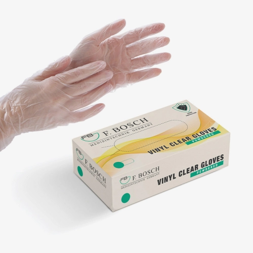 F. Bosch, Vinyl white (clear) powdered gloves 