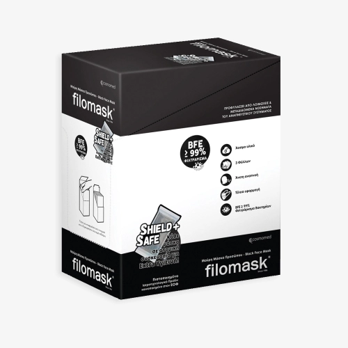 Νέα Μάσκα filomask, 3ply, μαύρη, ατομικά συσκευασμένη 