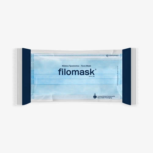 Νέα Μάσκα filomask, 3ply, μπλε, ατομικά συσκευασμένη 