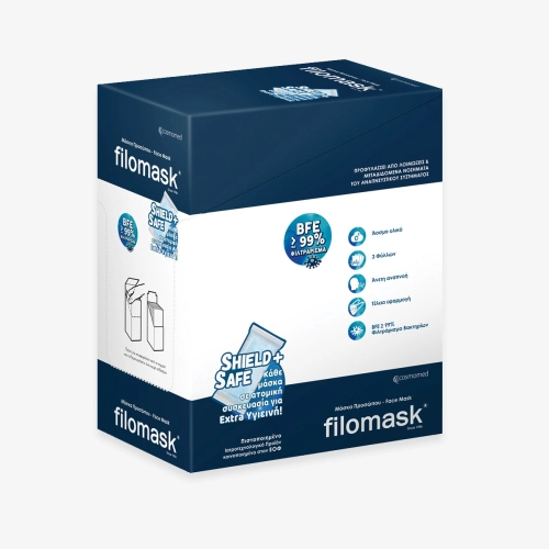 Νέα Μάσκα filomask, 3ply, μπλε, ατομικά συσκευασμένη 