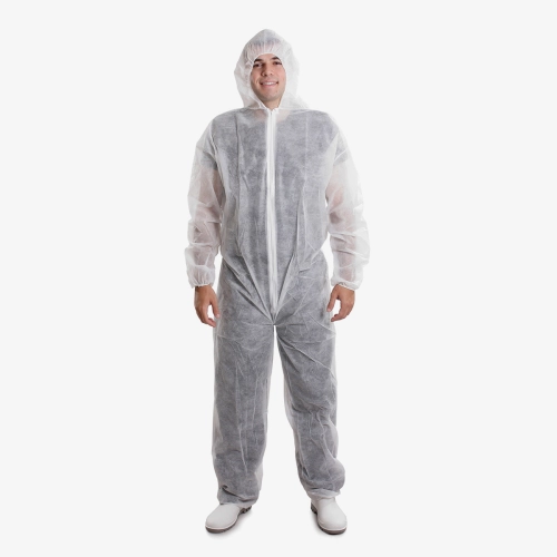 F. Bosch Coverall, Non-Woven, Full Body with Hood, Zip, Elastic Wrist, White, XL Size